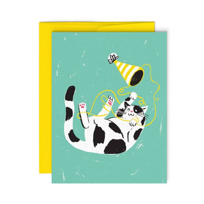Birthday Hat Cat card By Paperole