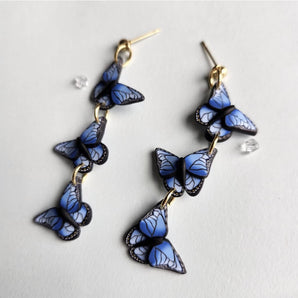 Blue Butterfly Cascade Earrings By Pink Mallow Creations