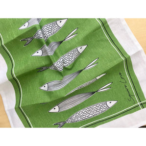 Blue Fish Linen-Cotton Tea Towel By Square Love