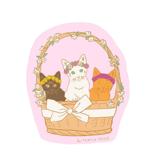 Kitten Basket Sticker By La Familia Green
