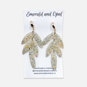 Leaf w/ Holly Dangle Earrings By Emerald and Opal