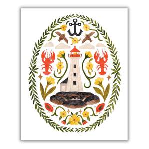 Lighthouse & Lobsters 11x14 Print By Lucky Sprout Studio