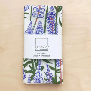 Purple Lupins Linen-Cotton Tea Towel By Square Love