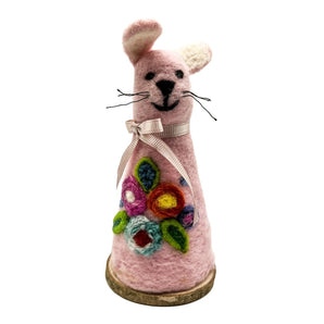 Pink Bunny Felted Sculpture By Magic of Wool