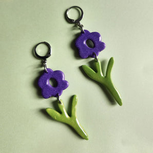 Purple Abstract Flowers Earrings By Pink Mallow Creations
