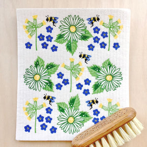 Bees & Blooms Swedish Dishcloth By Square Love